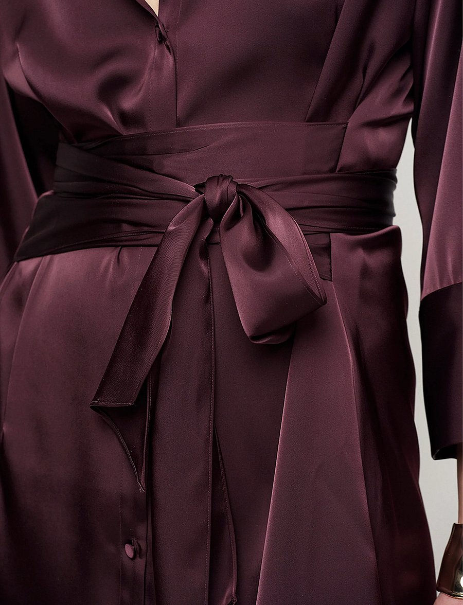 Dante6 - Dante6-Noanne bold satin shirt-wrap dress - slå-om-kjoler - dark plum - 4