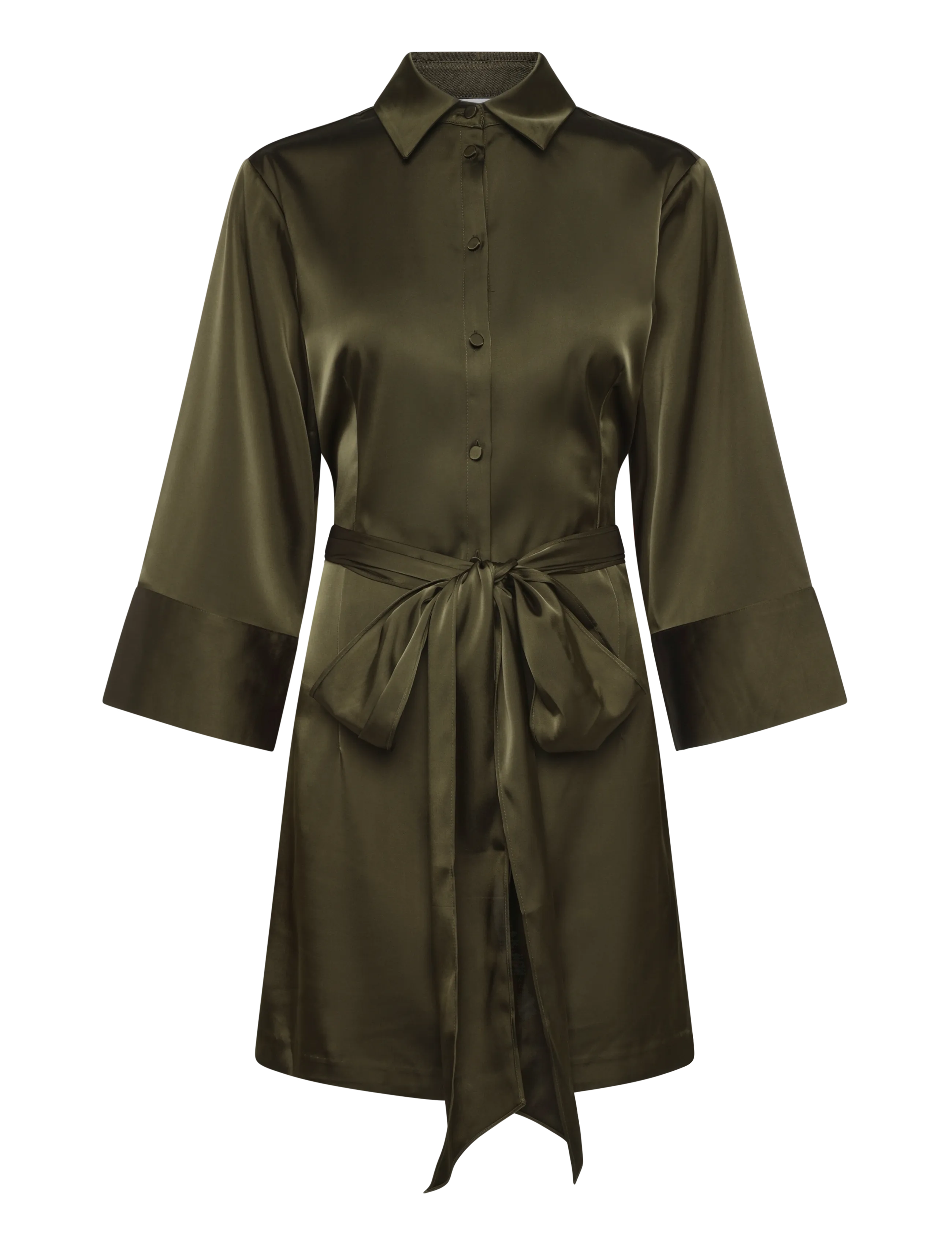 Dante6 - Dante6-Noanne bold satin shirt-wrap dress - moss olive - 1