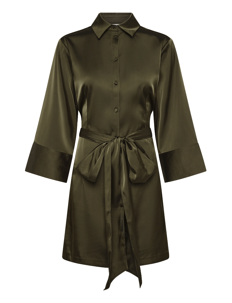 Dante6 - Dante6-Noanne bold satin shirt-wrap dress - moss olive - 1