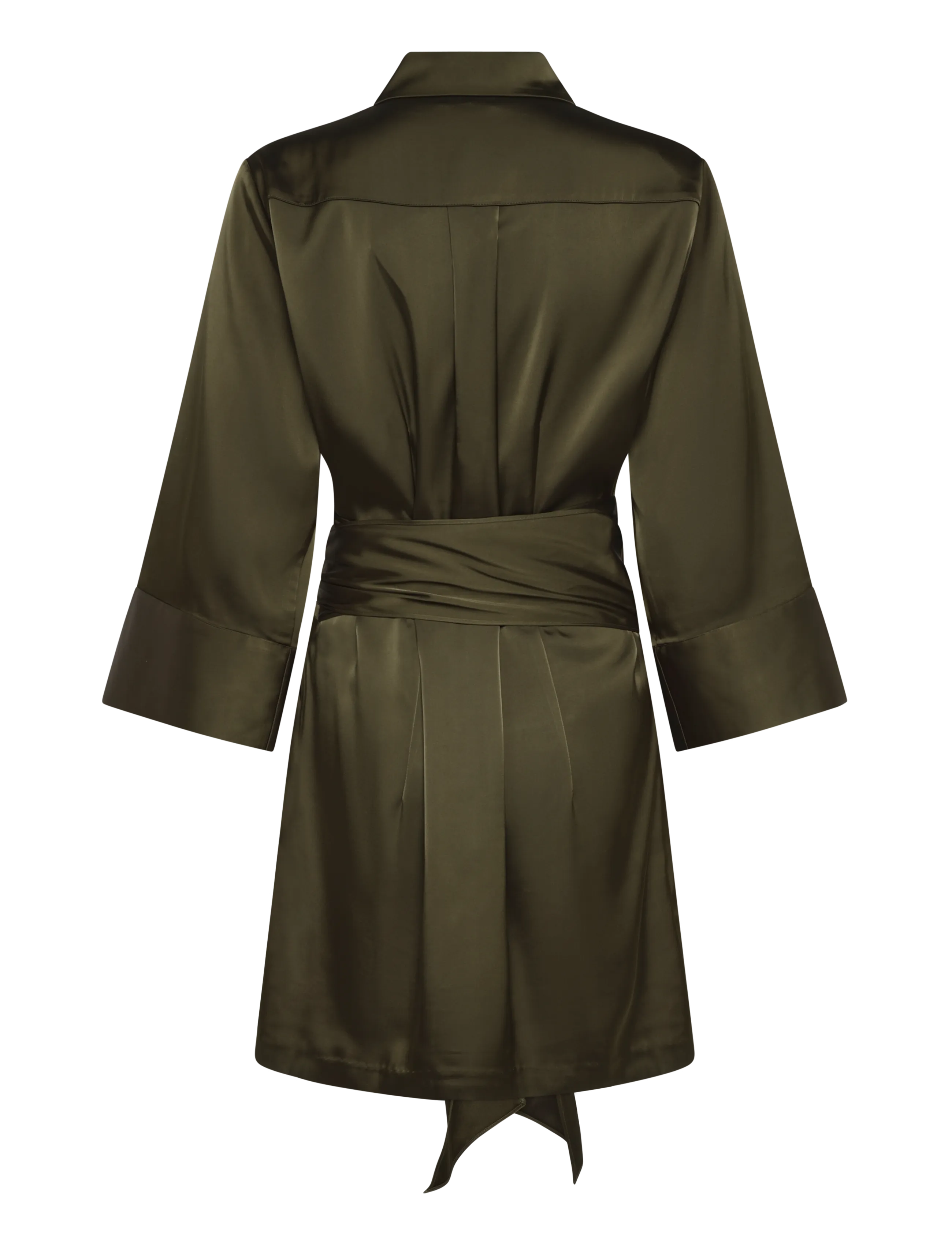 Dante6 - Dante6-Noanne bold satin shirt-wrap dress - moss olive - 2