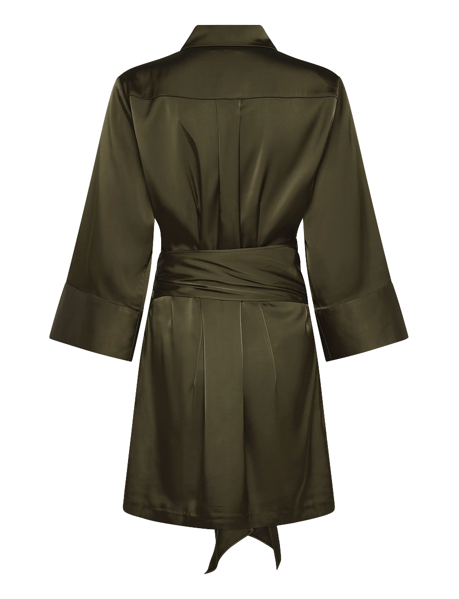 Dante6 - Dante6-Noanne bold satin shirt-wrap dress - moss olive - 2