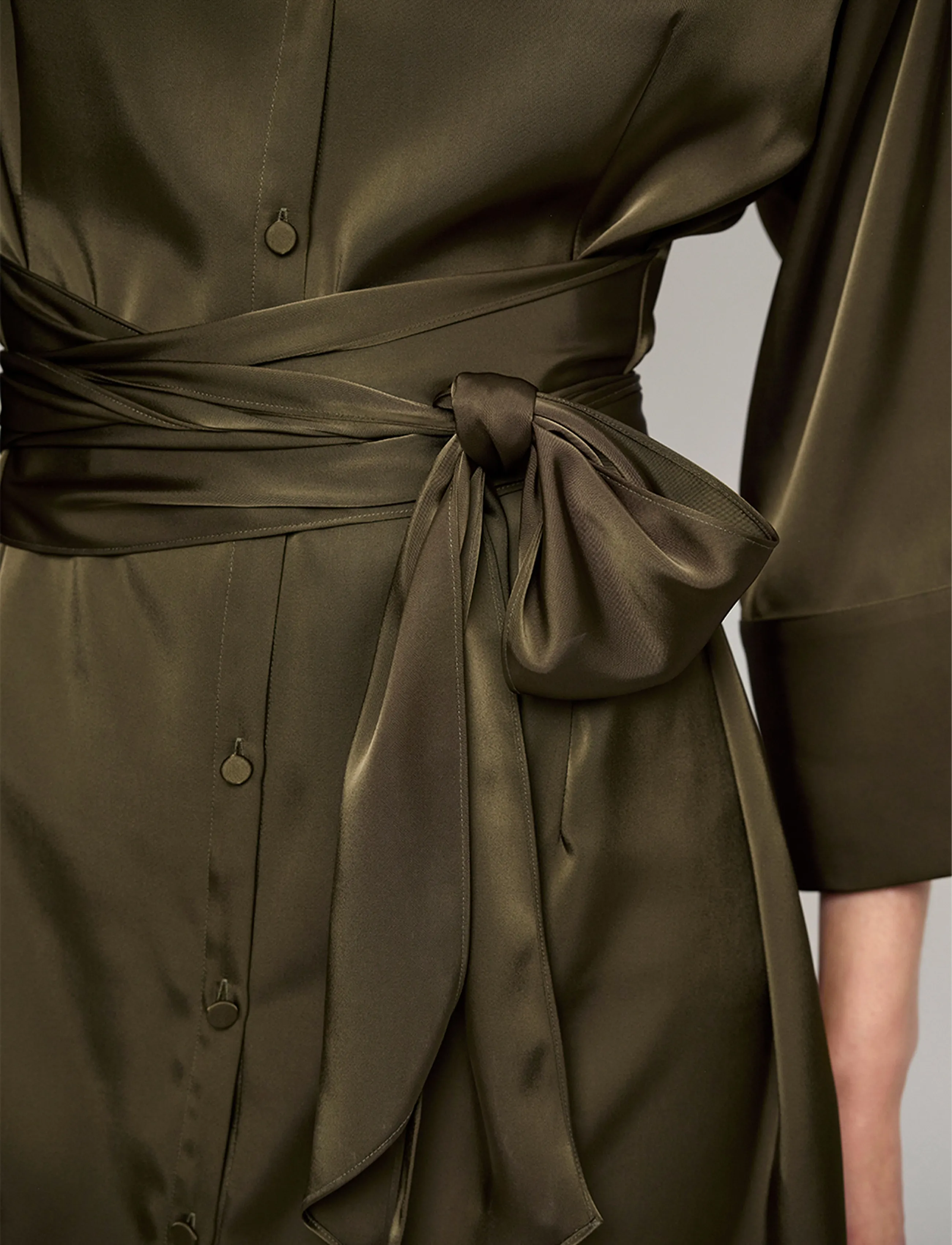 Dante6 - Dante6-Noanne bold satin shirt-wrap dress - moss olive - 4