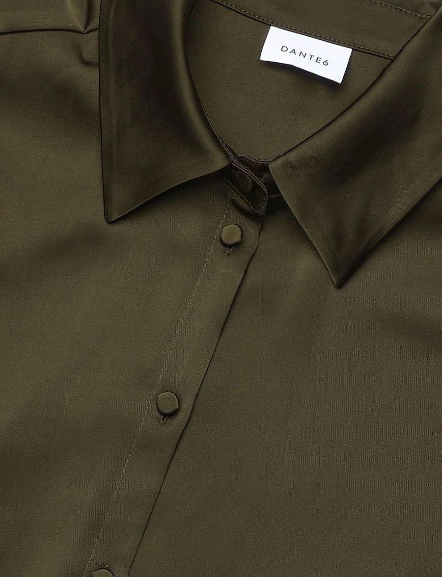 Dante6 - Dante6-Noanne bold satin shirt-wrap dress - moss olive - 5