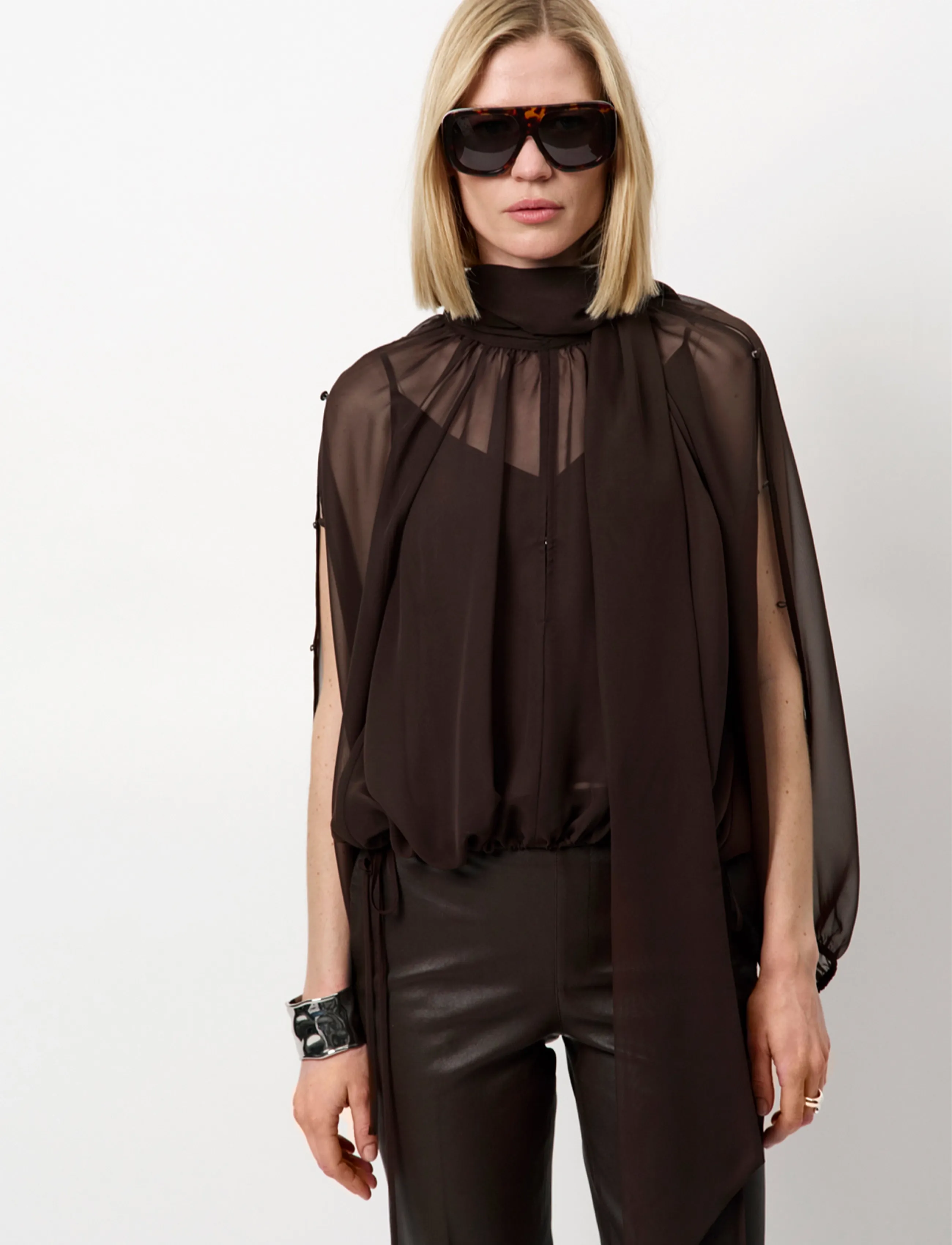 Dante6 - Dante6-Sonia boho sleeve detail blouse - pikkade varrukatega pluusid - espresso brown - 4