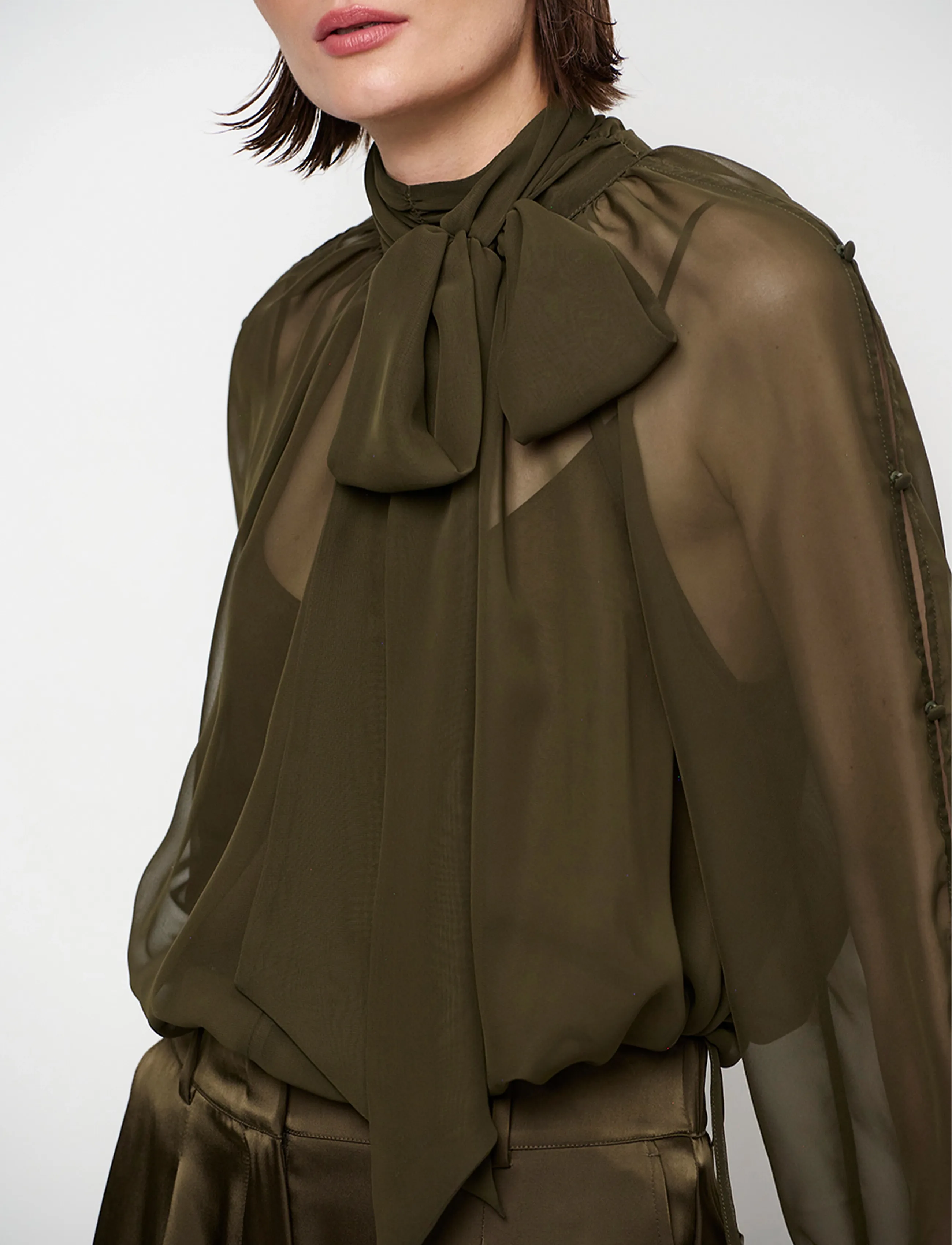 Dante6 - Dante6-Sonia boho sleeve detail blouse - long sleeved blouses - moss olive - 4