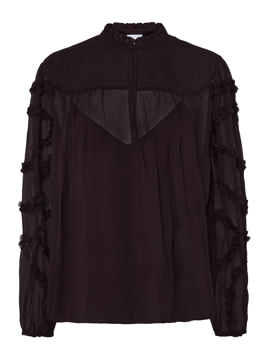 Dante6 - Dante6-Lara ruffle detail blouse - långärmade blusar - dark plum - 1