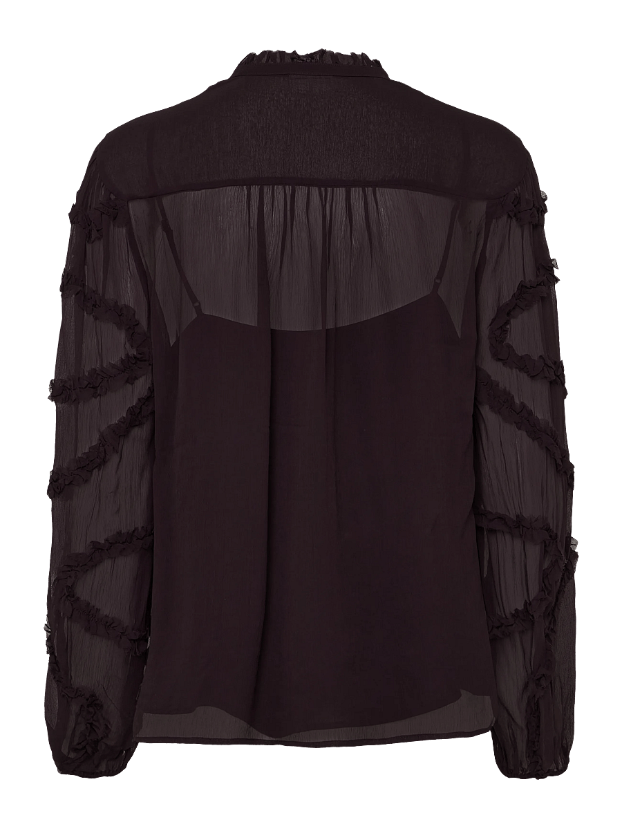 Dante6 - Dante6-Lara ruffle detail blouse - långärmade blusar - dark plum - 2