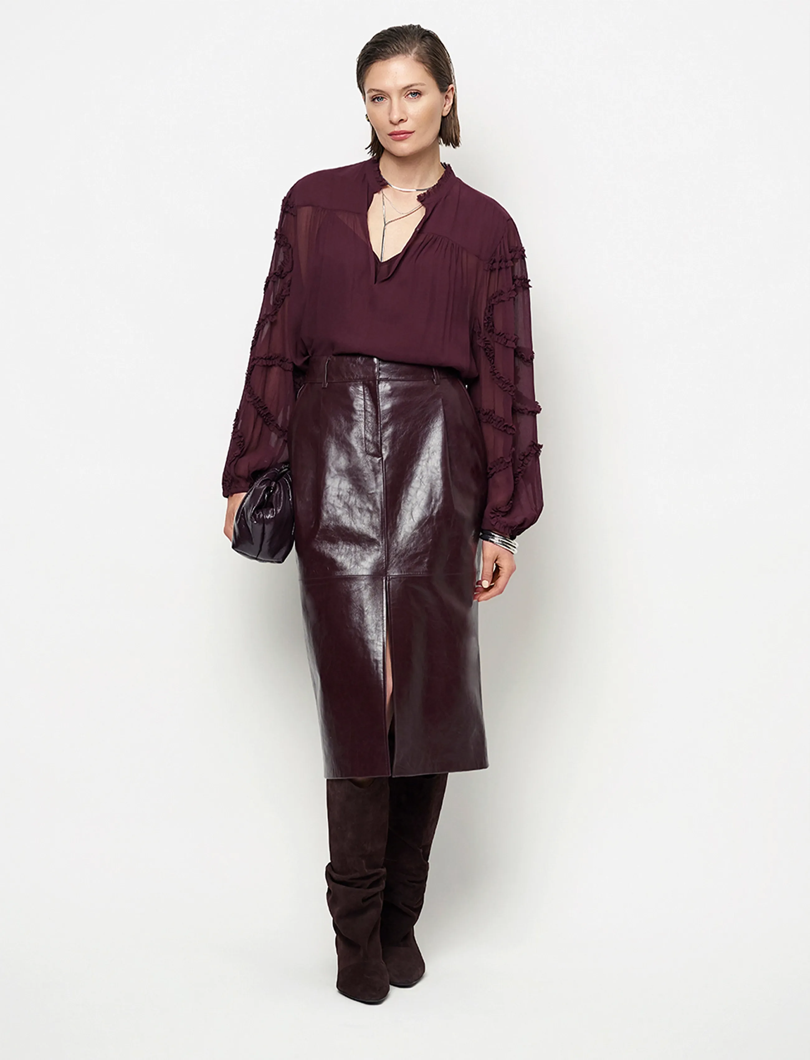 Dante6 Dante6-Lara ruffle detail blouse - Blusar - DARK PLUM / burgundy