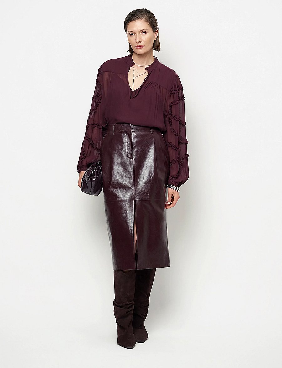 Dante6 - Dante6-Lara ruffle detail blouse - långärmade blusar - dark plum - 0