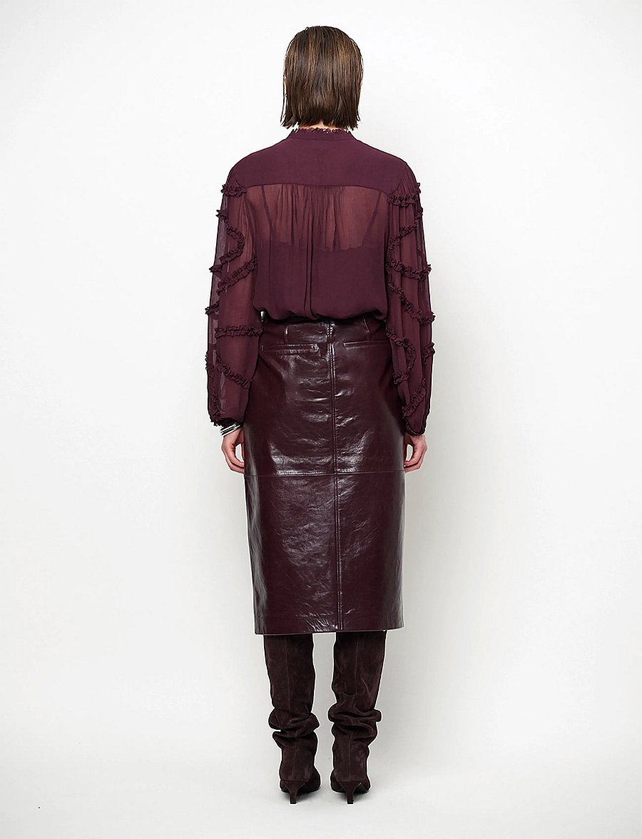 Dante6 - Dante6-Lara ruffle detail blouse - långärmade blusar - dark plum - 3