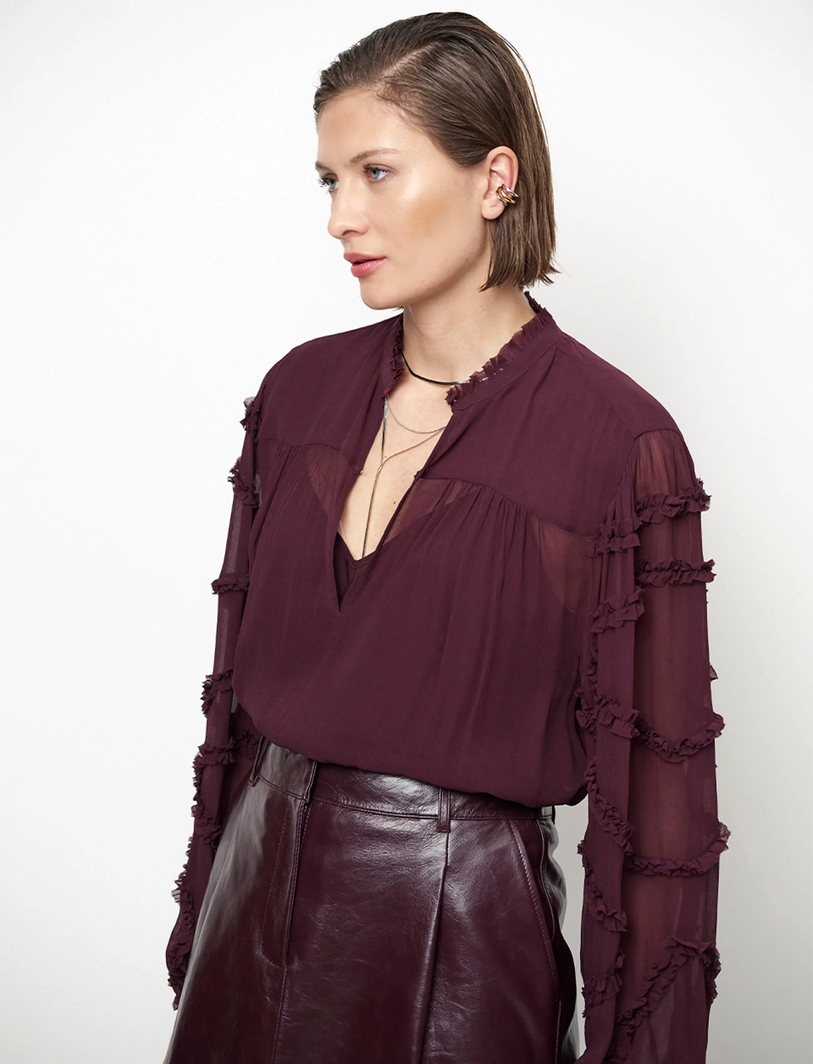 Dante6 - Dante6-Lara ruffle detail blouse - långärmade blusar - dark plum - 5