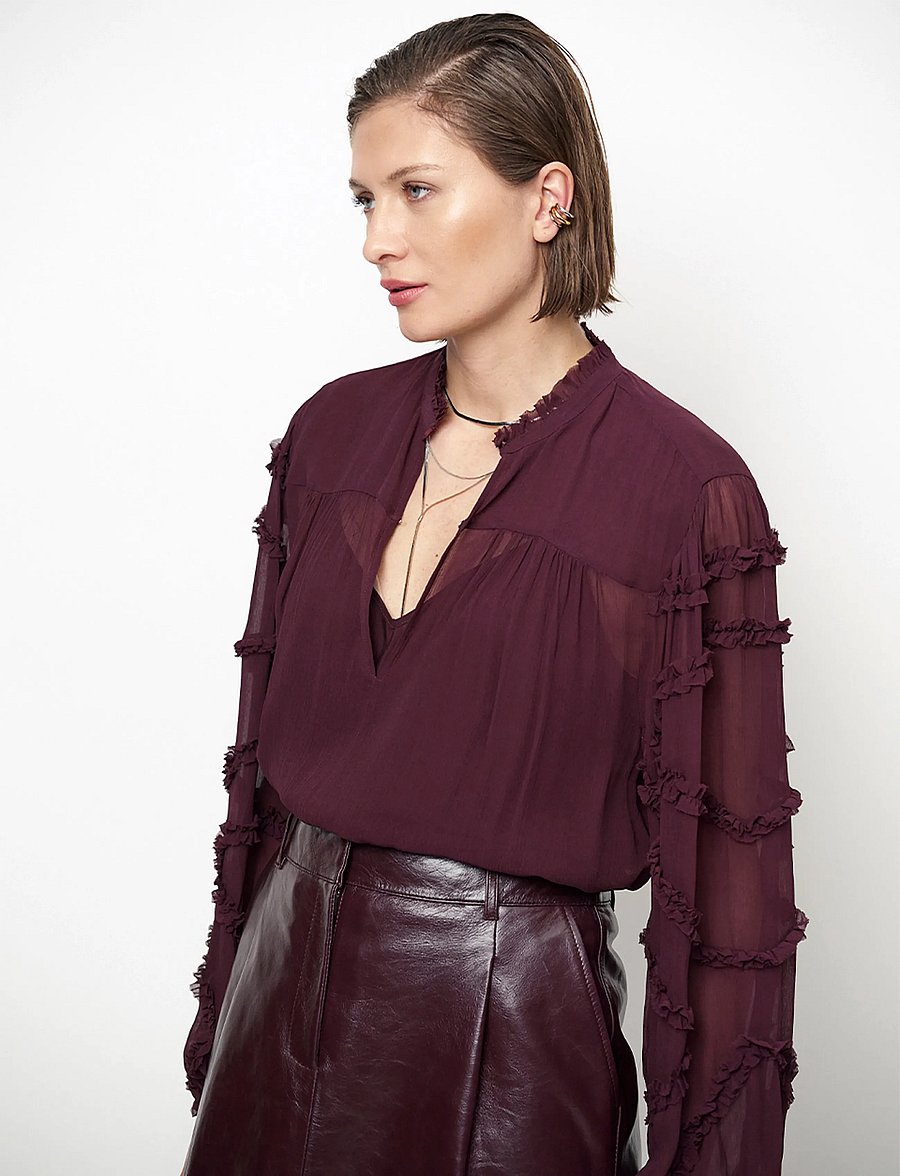 Dante6 - Dante6-Lara ruffle detail blouse - långärmade blusar - dark plum - 5