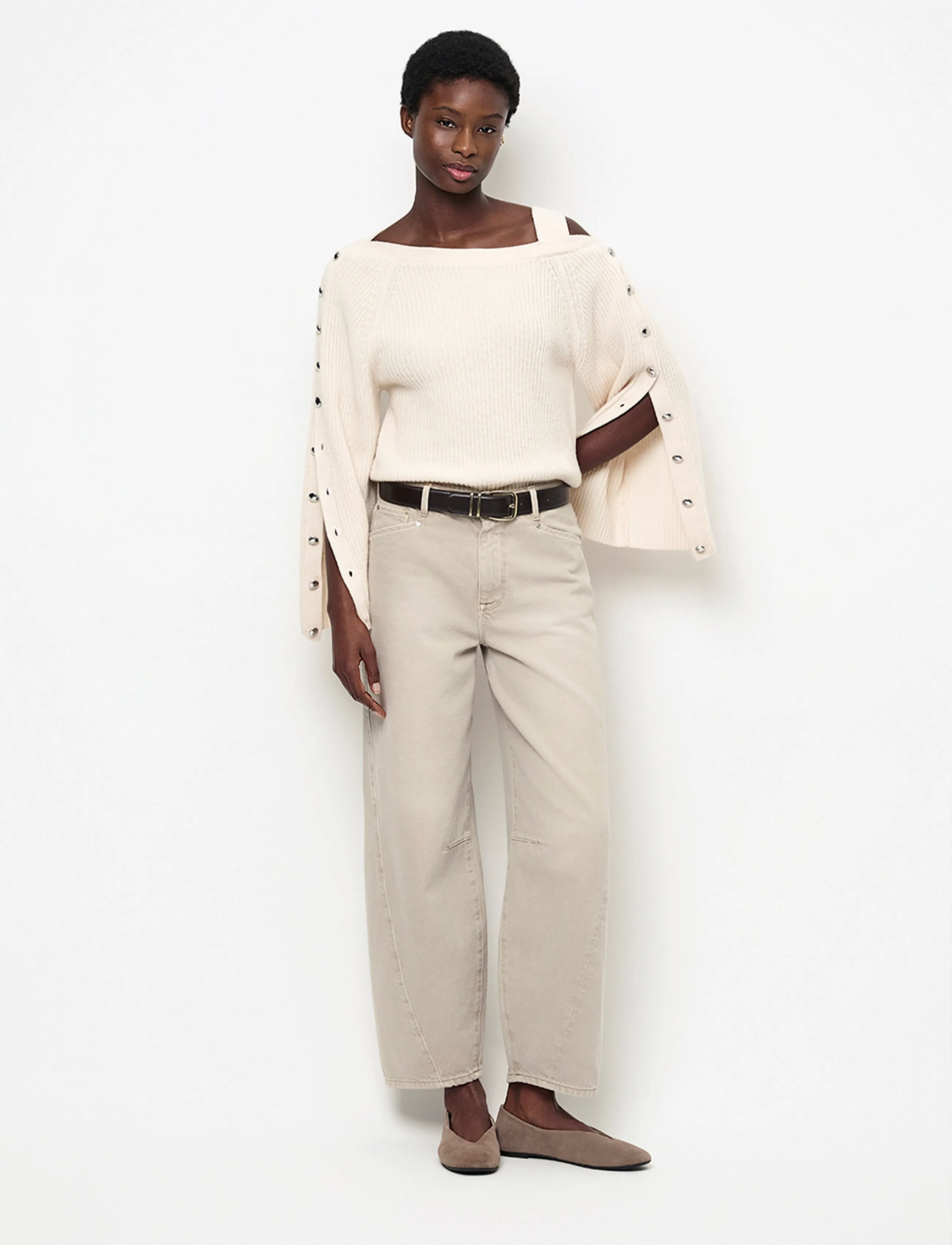 Dante6 -Tysio Button-Detail Sweater, L, Knitwear, Creme - Jumpers, Frauen