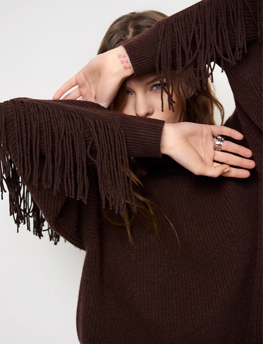 Dante6 - Dante6-Siega cut-out fringe sweater - striktrøjer - espresso brown - 4