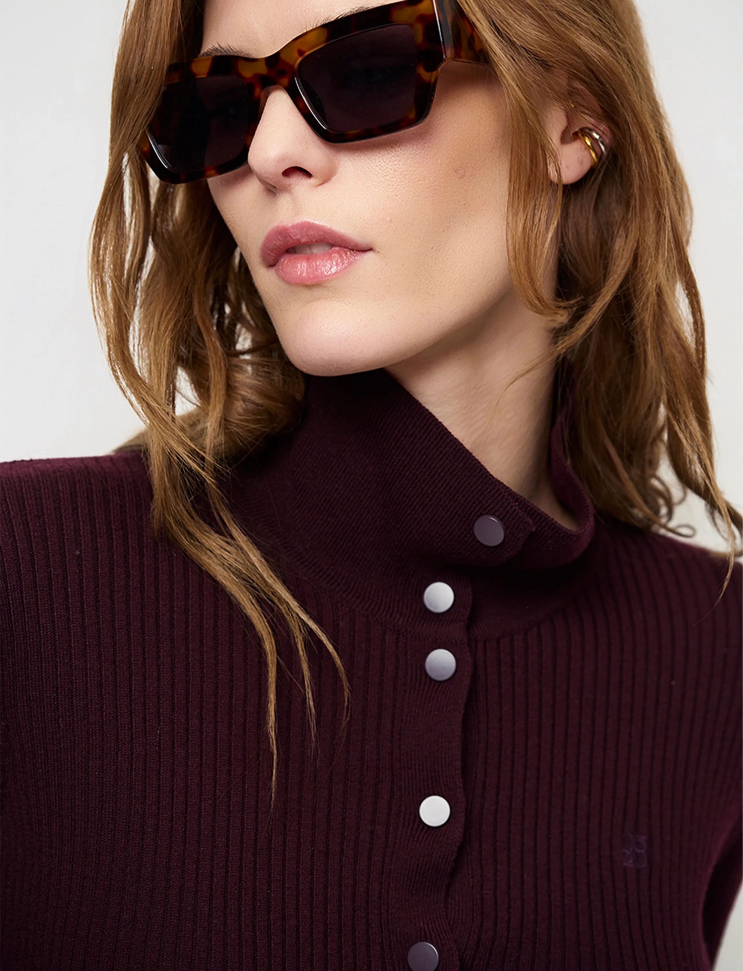 Dante6 - Dante6-Lisai rib-knitted polo sweater - jumpers - dark plum - 4