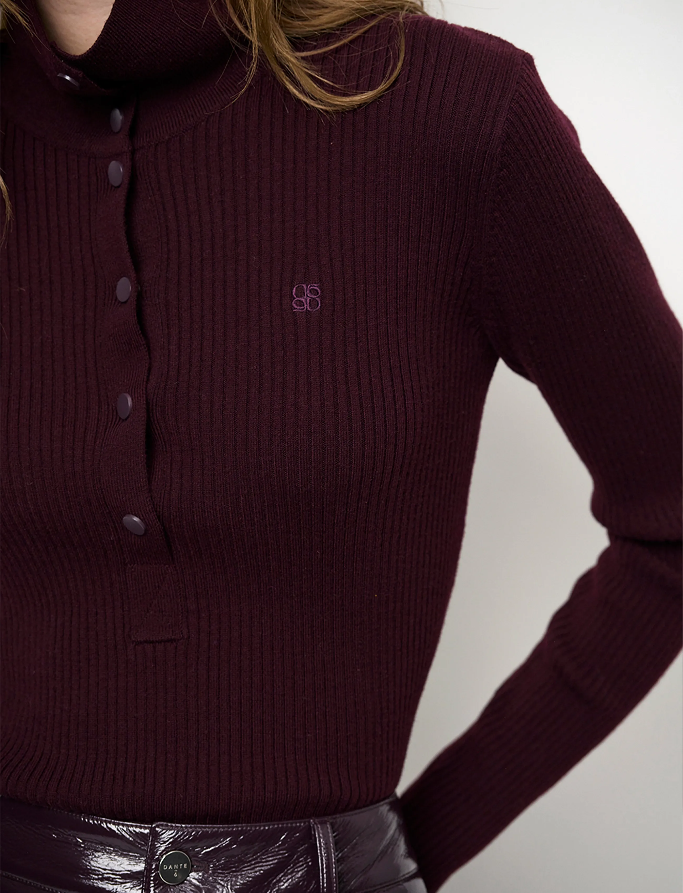 Dante6 - Dante6-Lisai rib-knitted polo sweater - jumpers - dark plum - 5