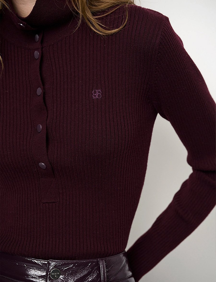 Dante6 - Dante6-Lisai rib-knitted polo sweater - striktrøjer - dark plum - 5