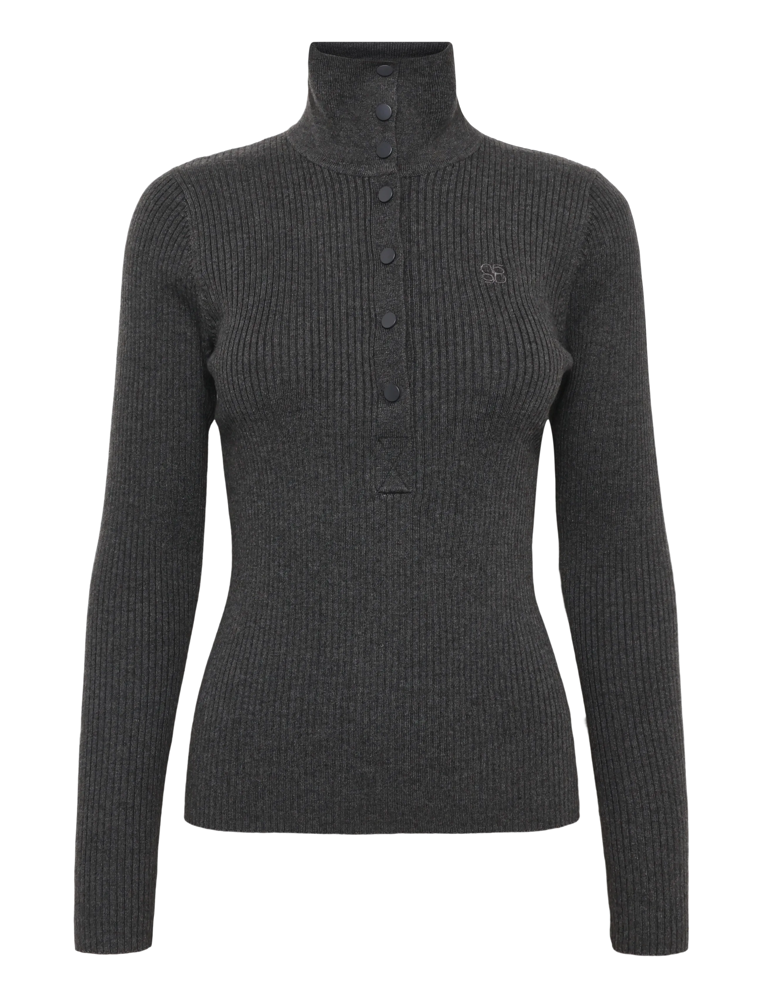 Dante6 - Dante6-Lisai rib-knitted polo sweater - granite grey mÉlange - 1