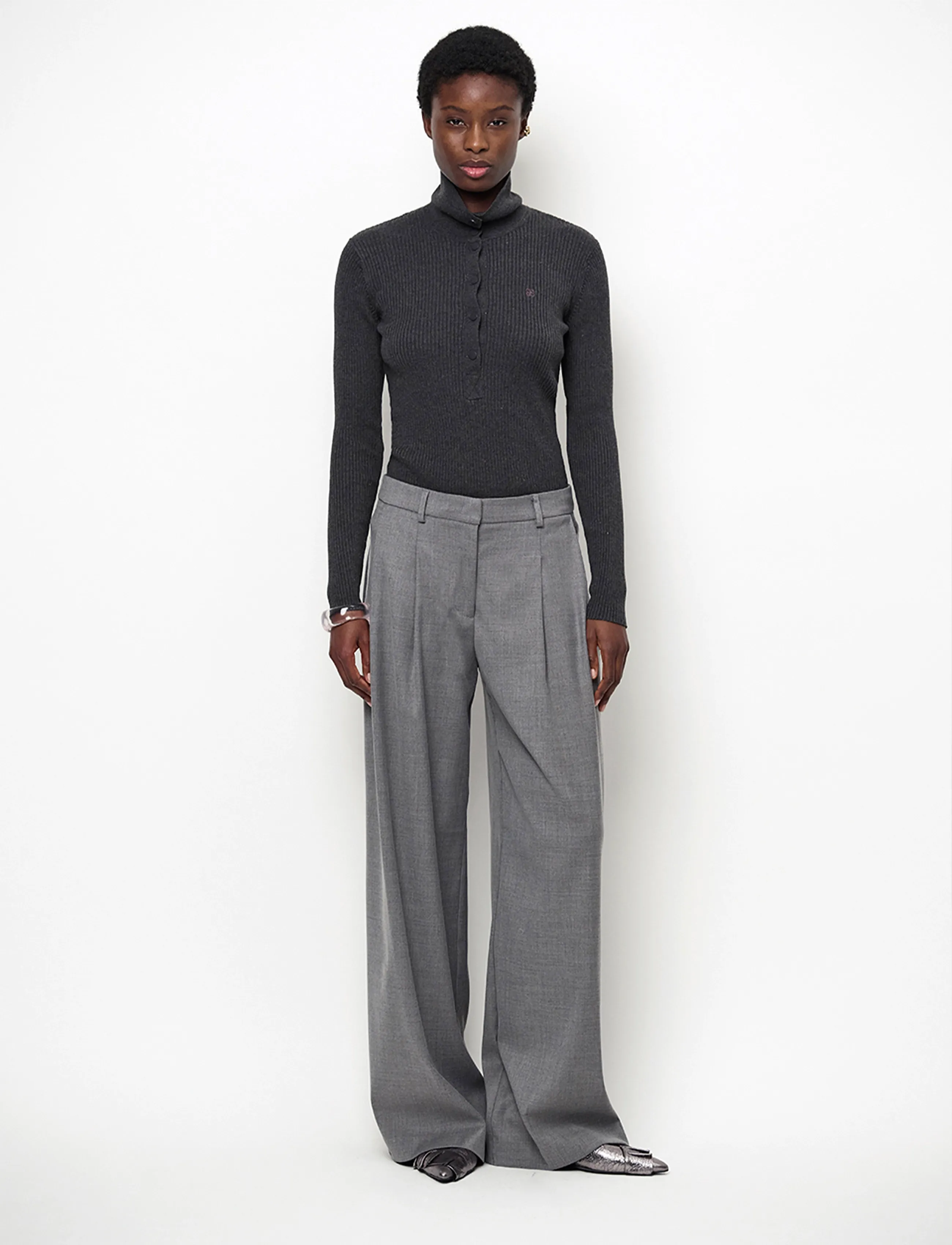 Dante6 Dante6-Lisai rib-knitted polo sweater - Dante6 - GRANITE GREY MÉLANGE / grey