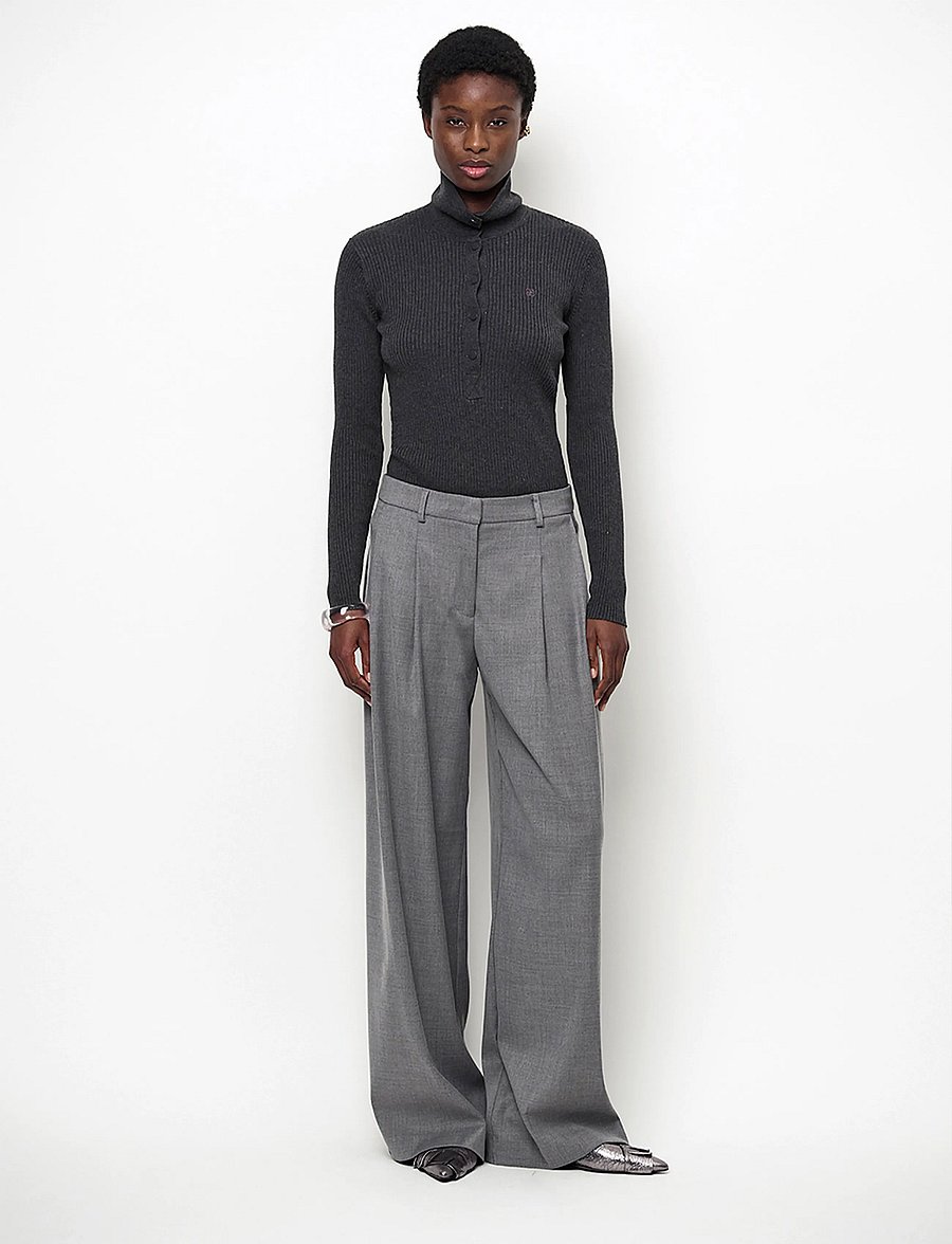 Dante6 - Dante6-Lisai rib-knitted polo sweater - granite grey mÉlange - 0