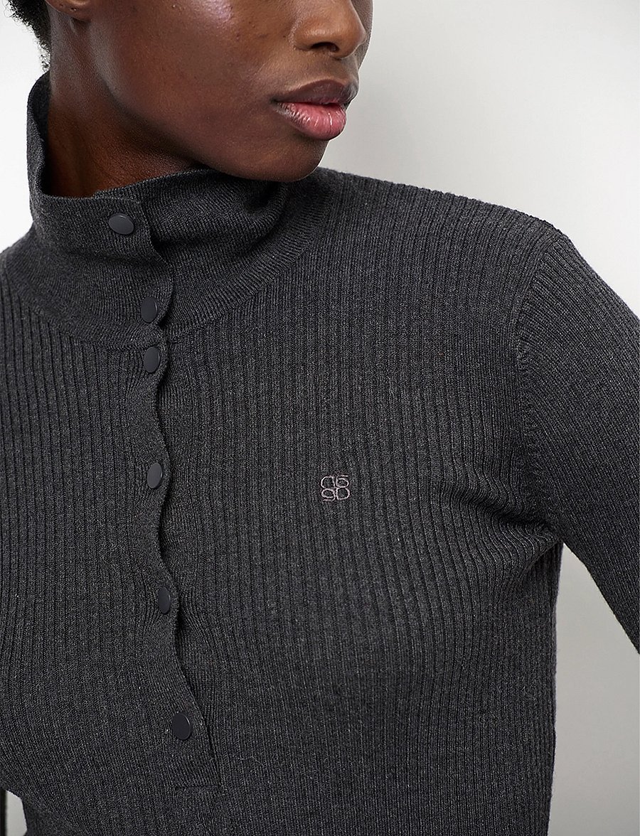 Dante6 - Dante6-Lisai rib-knitted polo sweater - granite grey mÉlange - 4