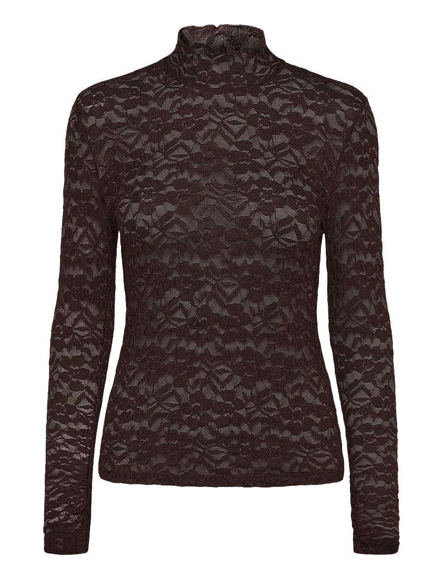 Dante6 - Dante6-Irony lace turtle neck top - rollkragenpullover - espresso brown - 1