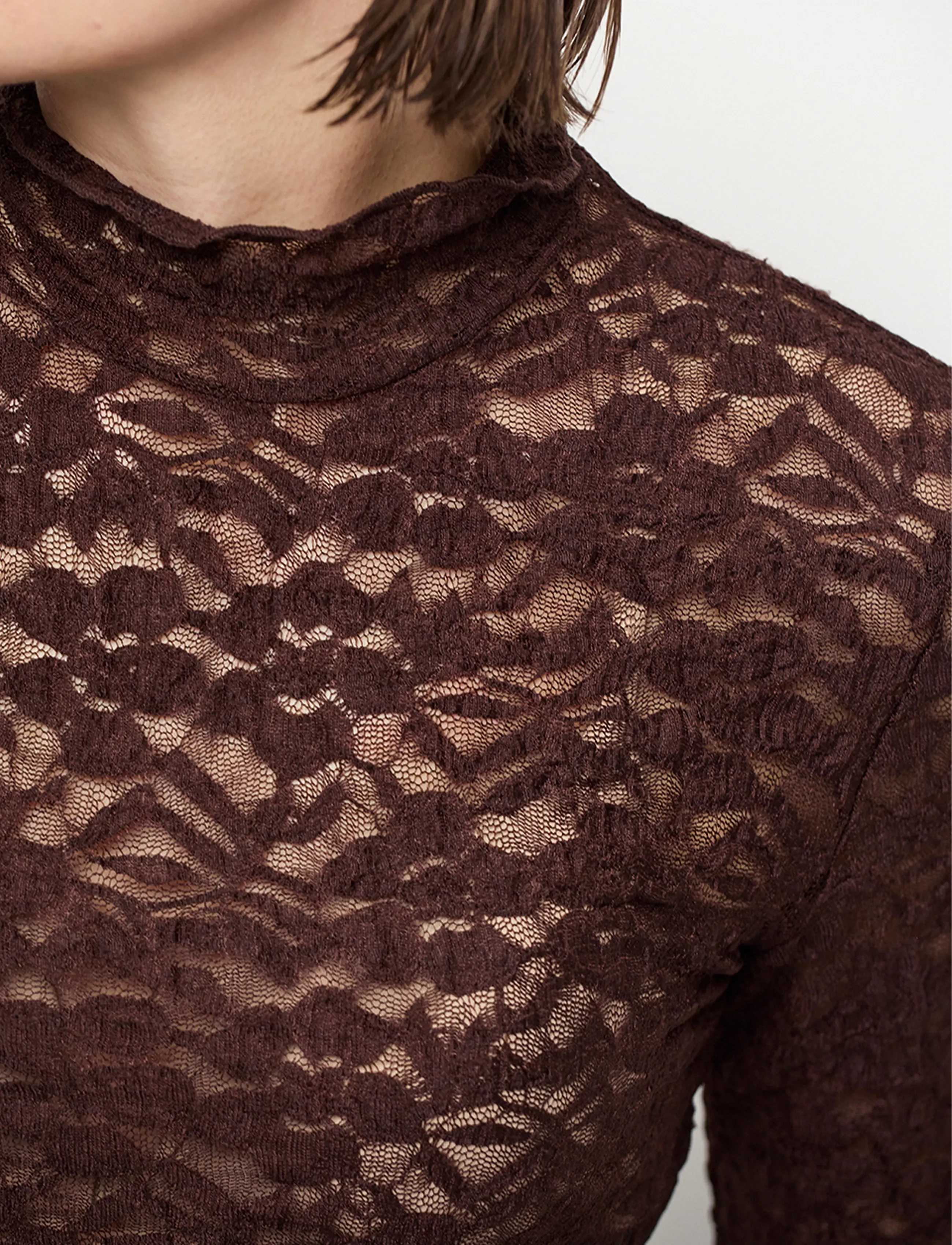 Dante6 - Dante6-Irony lace turtle neck top - rollkragenpullover - espresso brown - 4
