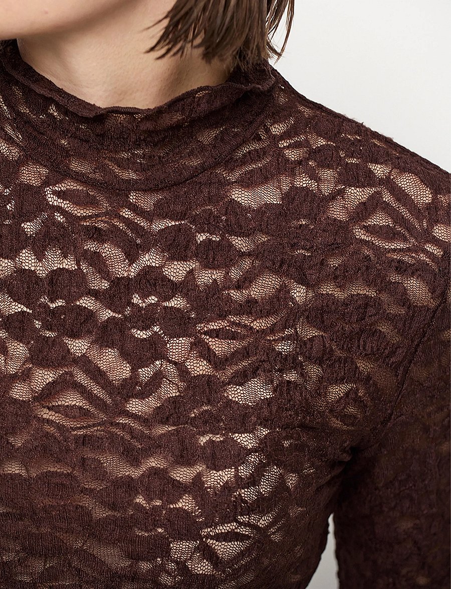 Dante6 - Dante6-Irony lace turtle neck top - rollkragenpullover - espresso brown - 4