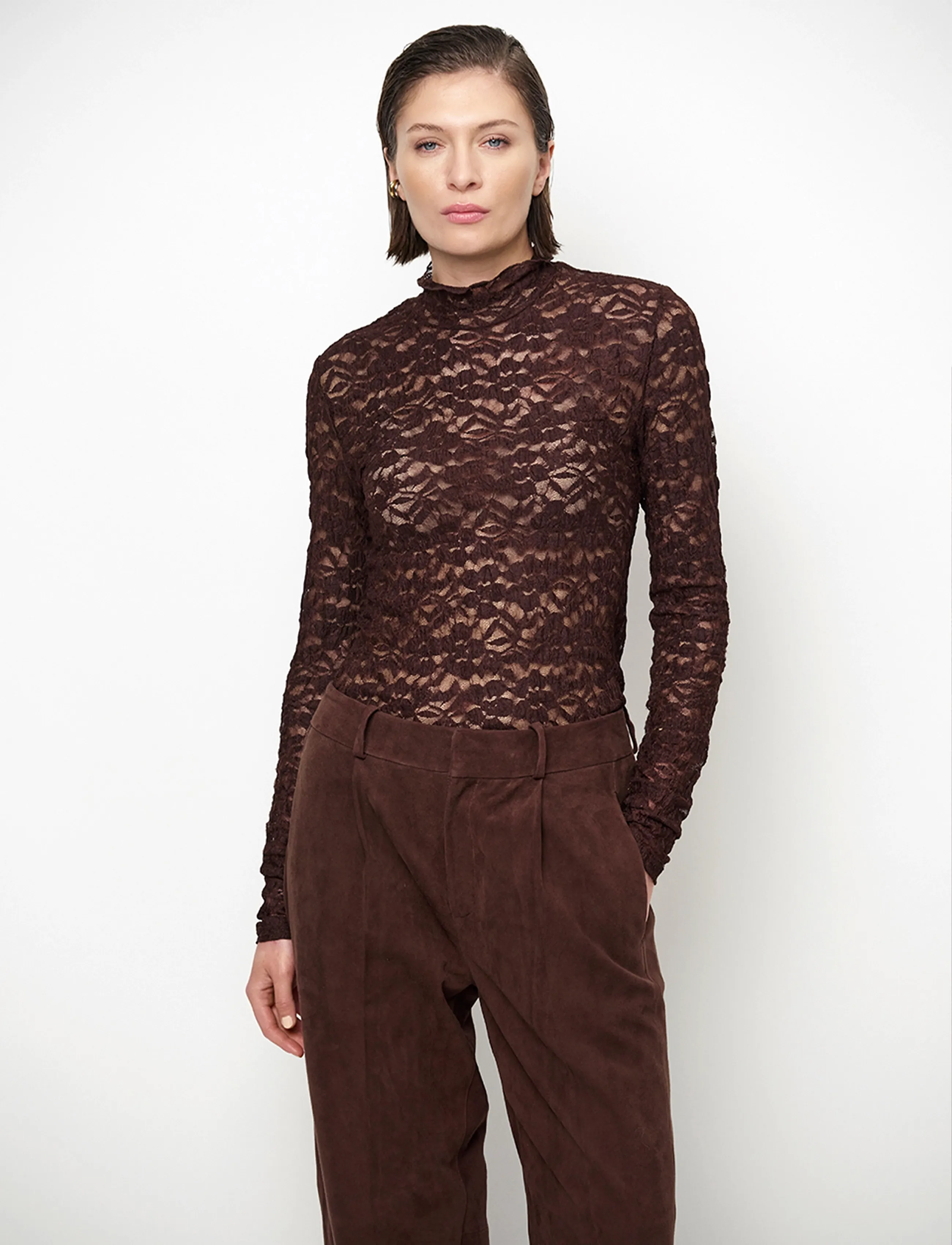 Dante6 - Dante6-Irony lace turtle neck top - rollkragenpullover - espresso brown - 5