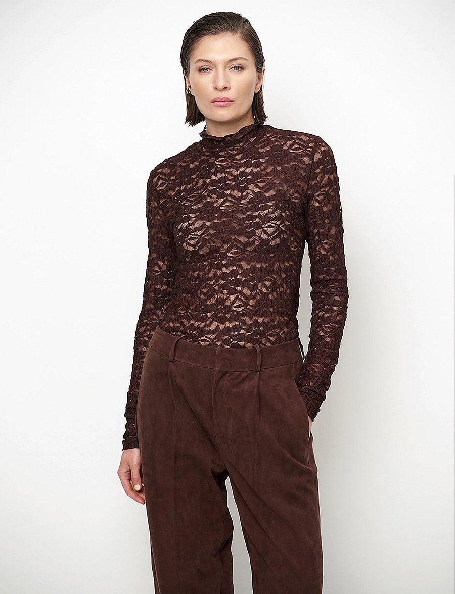 Dante6 - Dante6-Irony lace turtle neck top - rollkragenpullover - espresso brown - 5