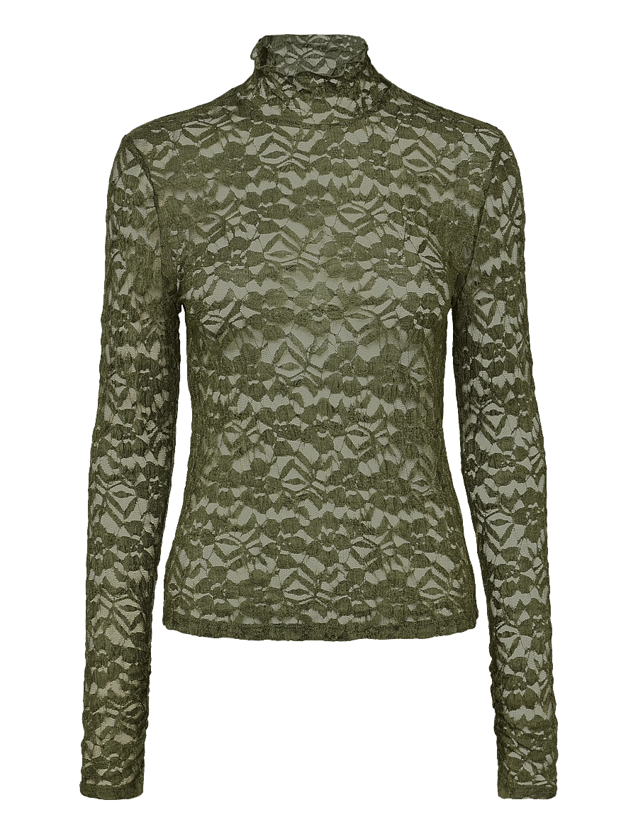 Dante6 - Dante6-Irony lace turtle neck top - turtlenecks - moss olive - 1