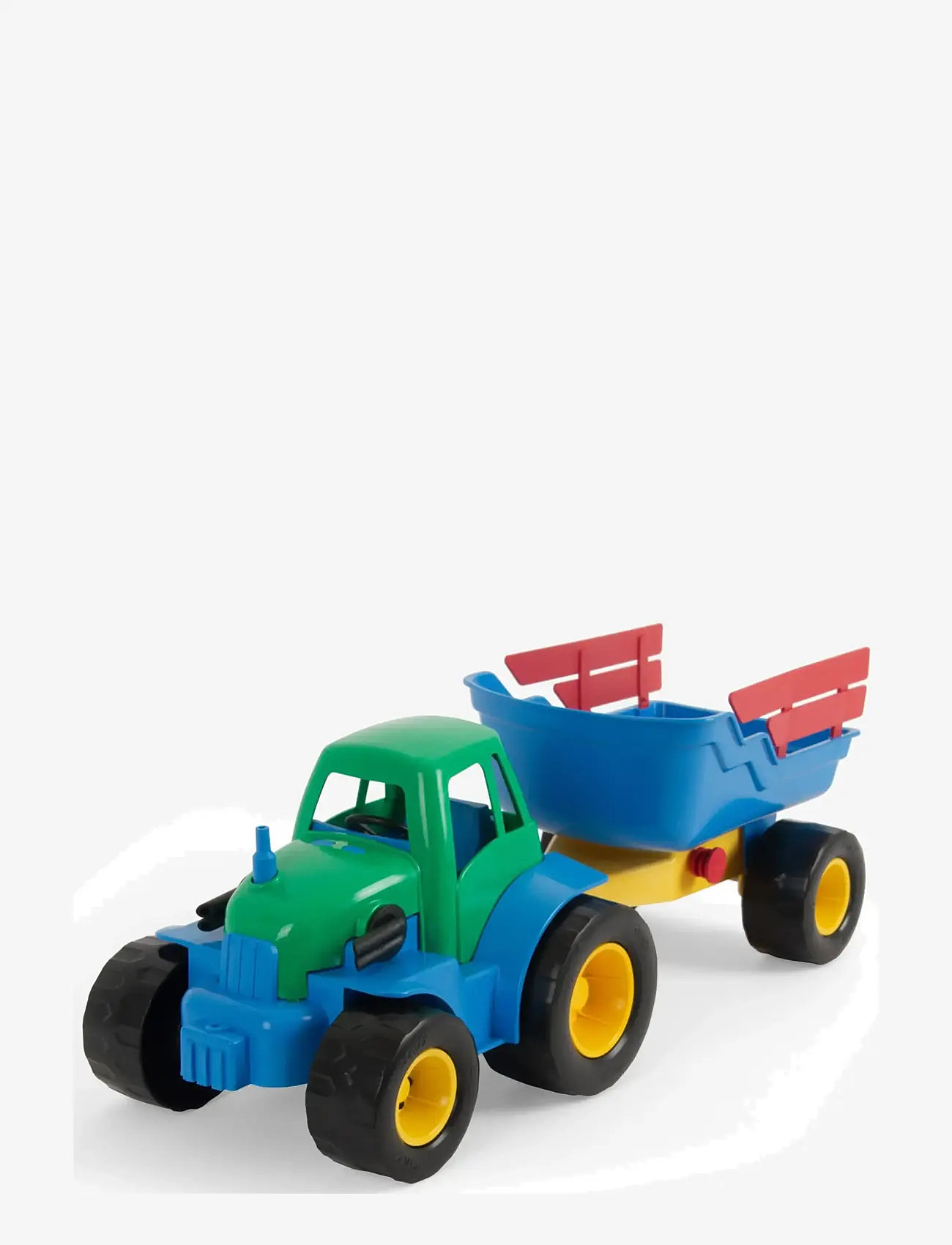 Dantoy - CLASSIC RECYCLED TRACTOR W/ TRAILER, PLASTIC WHEEL - tractors - green, red. blue, yellow - 1