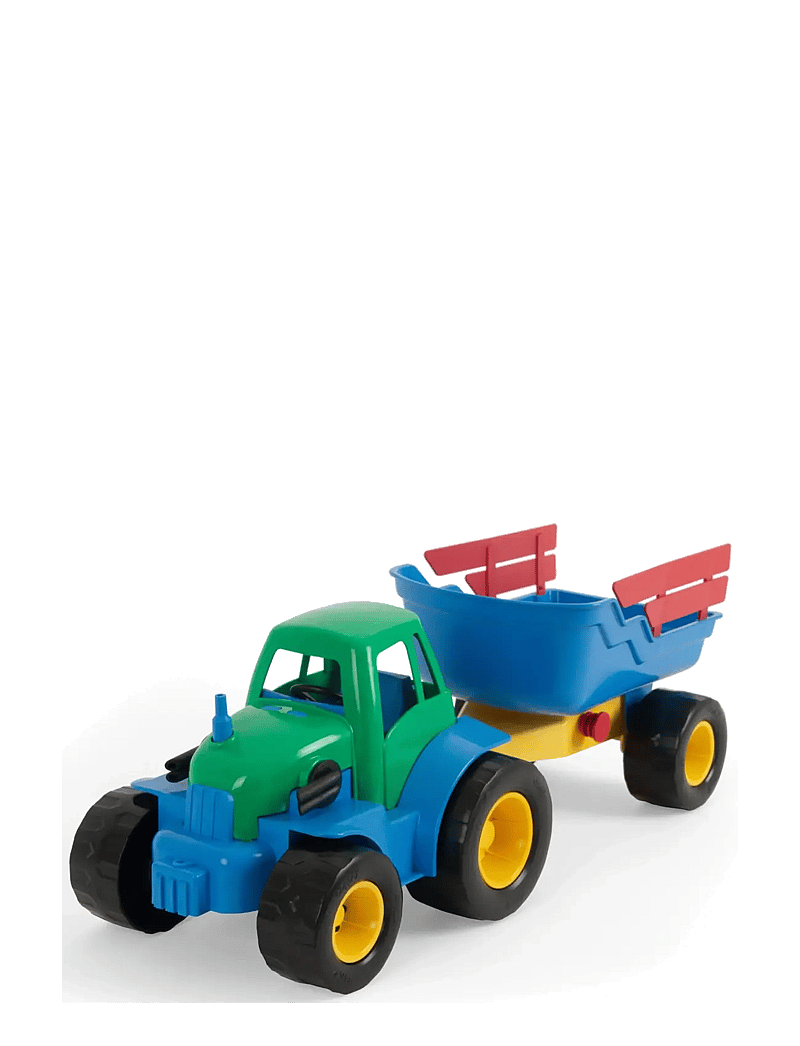 Dantoy - CLASSIC RECYCLED TRACTOR W/ TRAILER, PLASTIC WHEEL - tractors - green, red. blue, yellow - 1