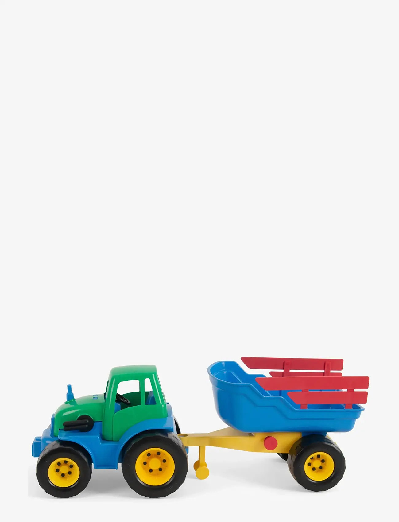 Dantoy - CLASSIC RECYCLED TRACTOR W/ TRAILER, PLASTIC WHEEL - tractors - green, red. blue, yellow - 2