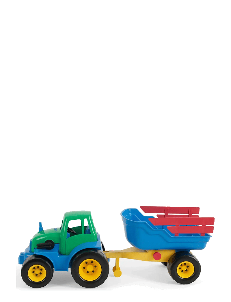 Dantoy - CLASSIC RECYCLED TRACTOR W/ TRAILER, PLASTIC WHEEL - tractors - green, red. blue, yellow - 2
