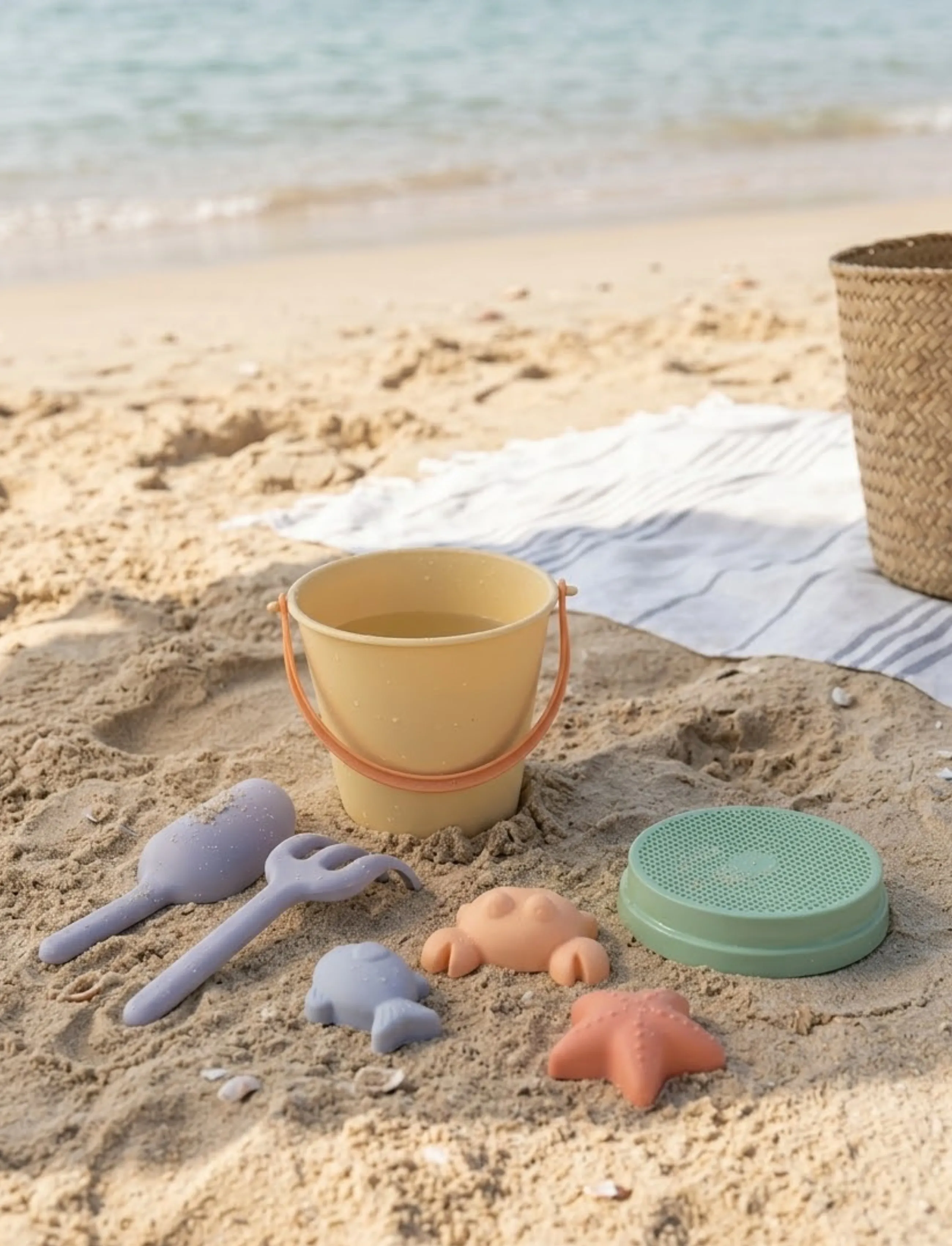 Dantoy - PASTEL BUCKET SET - green, light purple, light yellow, orange, summer blue - 3