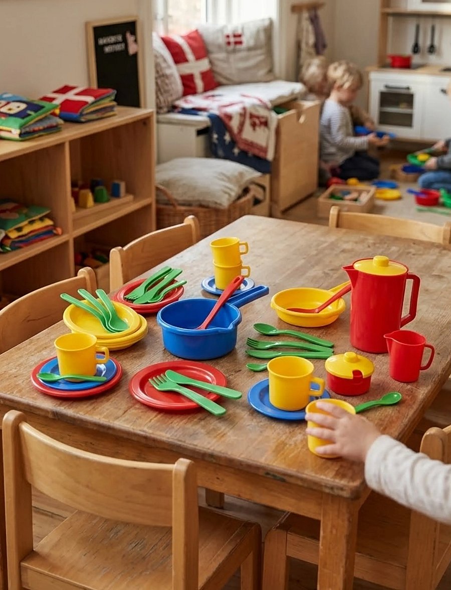 Dantoy - KITCHEN PLAY TIME SET IN BOX - kaffe & teserviser - green, red, yellow, blue - 0