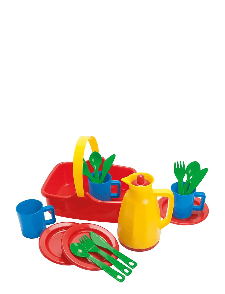 Dantoy - PICNIC SET IN NET 18 PCS - zabawkowe akcesoria kuchenne - red, blue, yellow, green - 1