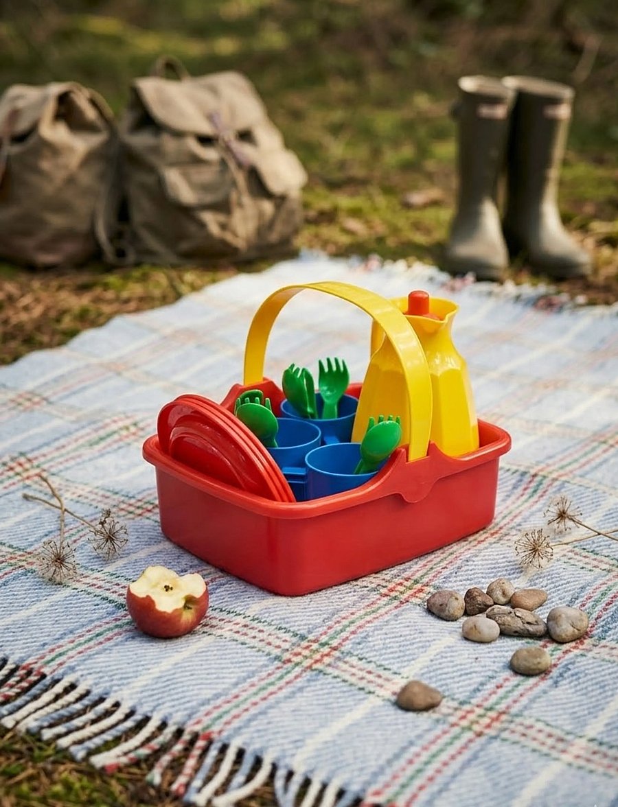 Dantoy - PICNIC SET IN NET 18 PCS - zabawkowe akcesoria kuchenne - red, blue, yellow, green - 3