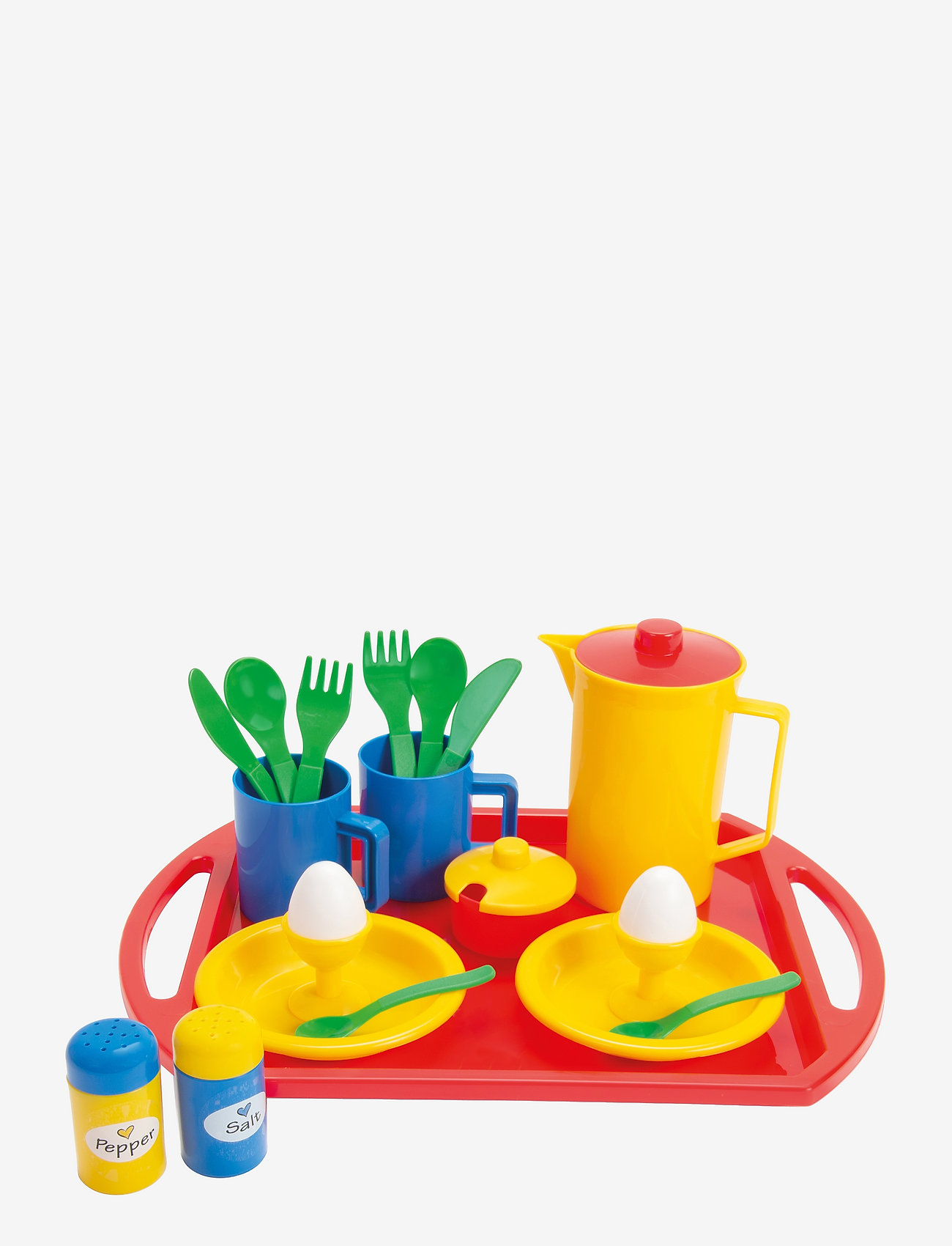 Dantoy - BREAKFAST SET ON TRAY IN NET 23 PCS - kaffesæt & tesæt - green, red, yellow, blue - 0