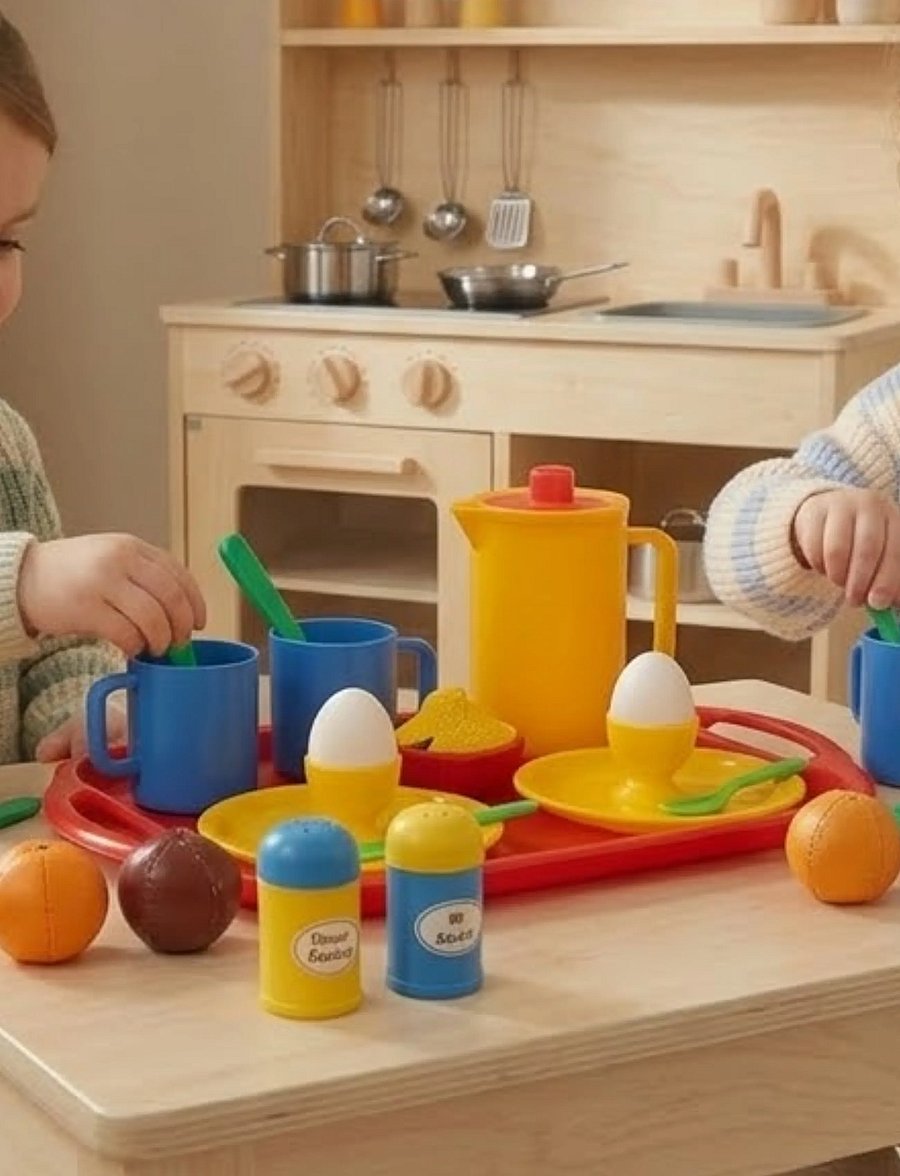 Dantoy - BREAKFAST SET ON TRAY IN NET 23 PCS - kaffe & teserviser - green, red, yellow, blue - 0