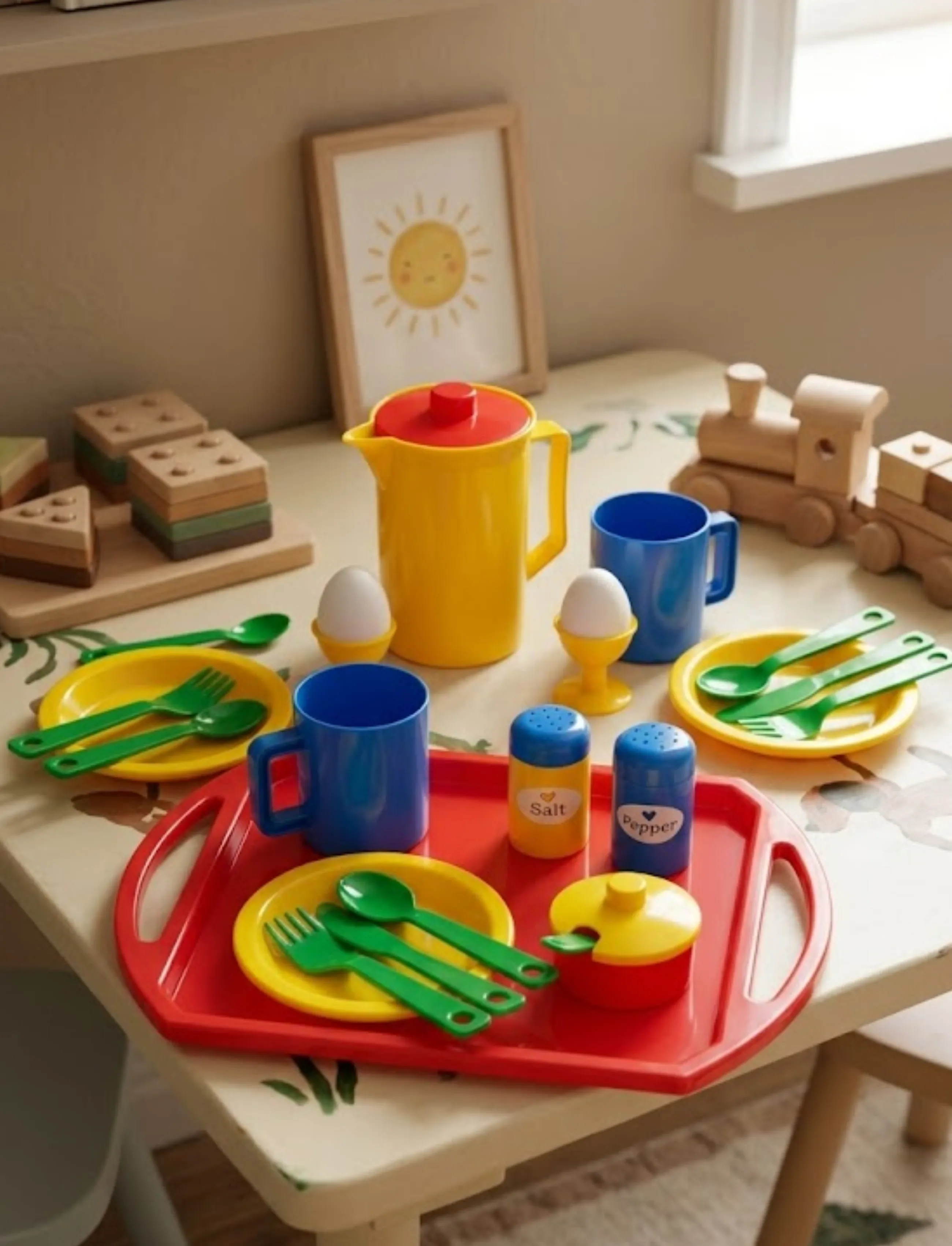 Dantoy - BREAKFAST SET ON TRAY IN NET 23 PCS - kaffe & teserviser - green, red, yellow, blue - 4