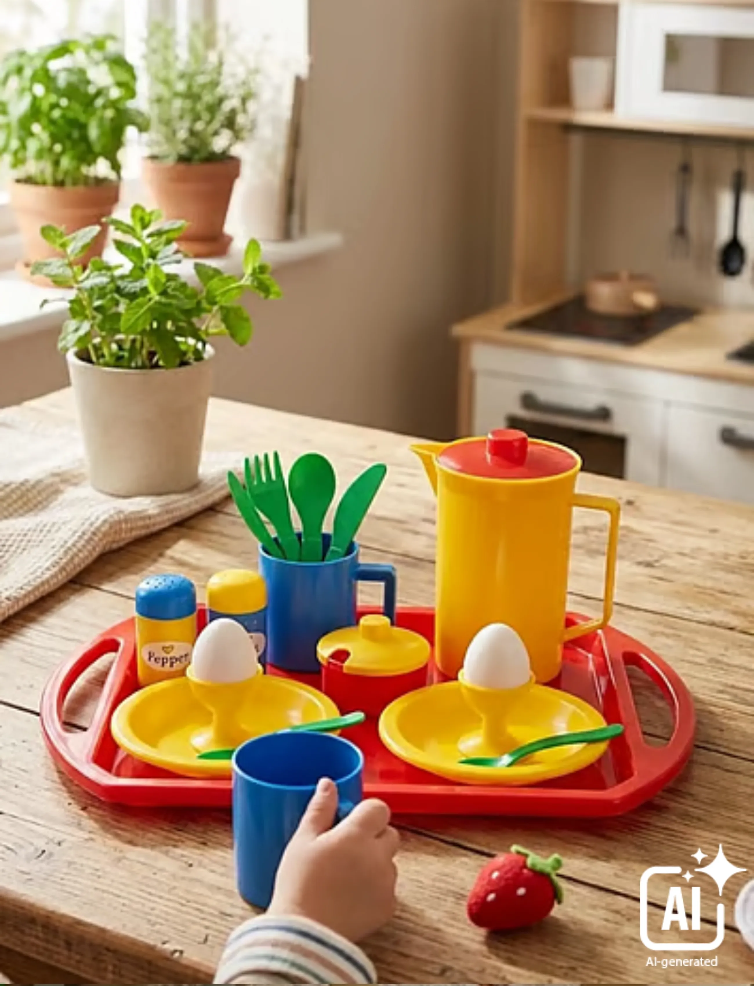 Dantoy - BREAKFAST SET ON TRAY IN NET 23 PCS - kaffesæt & tesæt - green, red, yellow, blue - 4