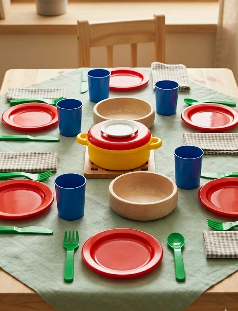 Dantoy - DINNER SET IN NET 22 PCS - leikkikeittiön tarvikkeet - red, blue, yellow, green - 5