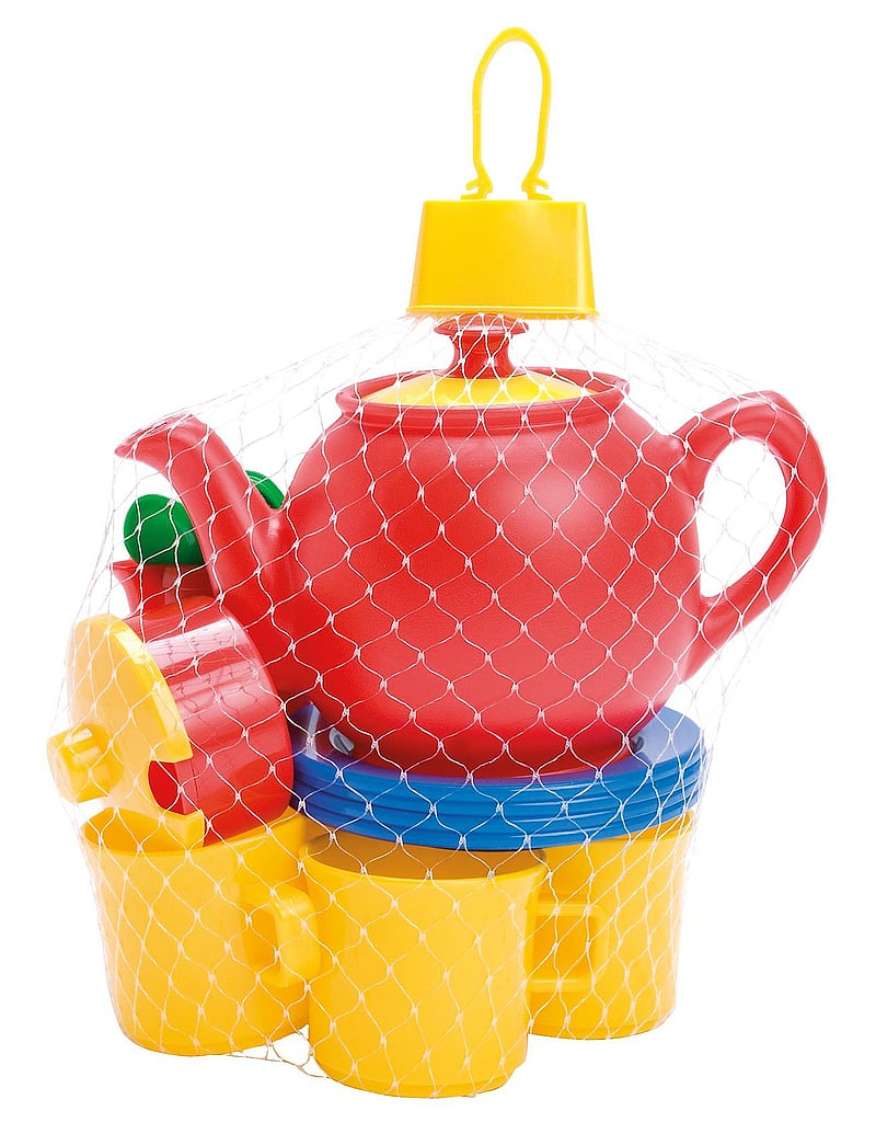 Dantoy - TEA SET IN NET L:19 CM 17 PCS - kaffe & teserviser - green, blue, yellow, red - 2