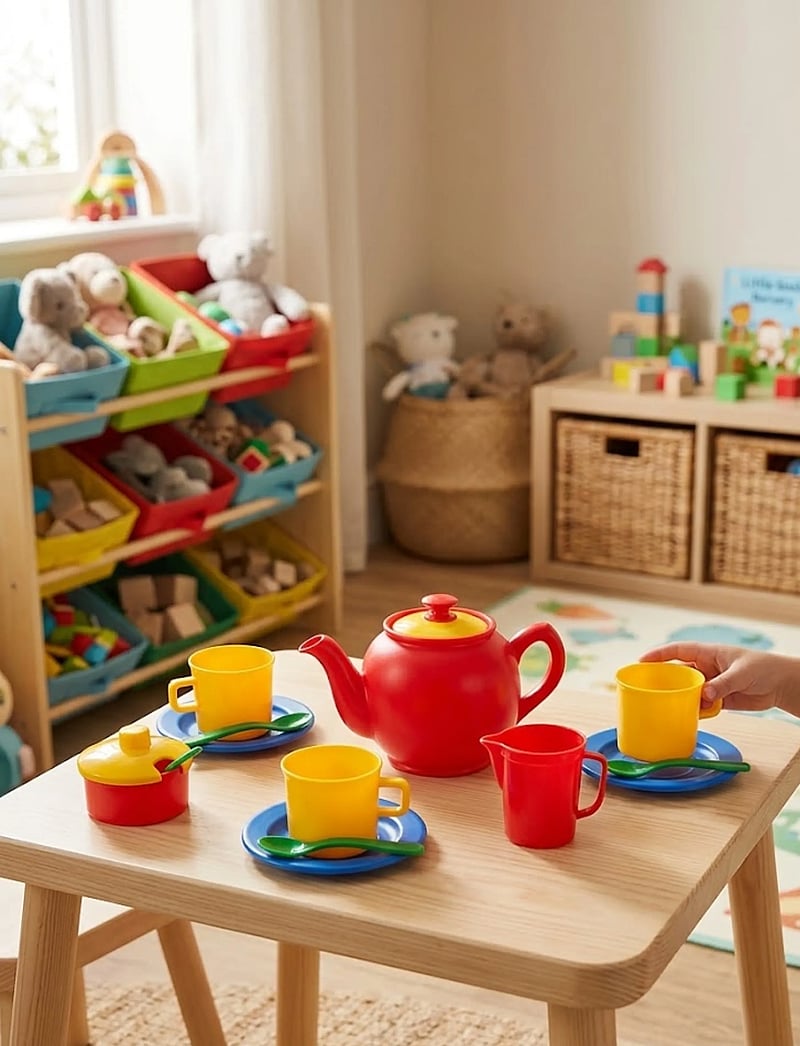 Dantoy - TEA SET IN NET L:19 CM 17 PCS - kaffe & teserviser - green, blue, yellow, red - 0