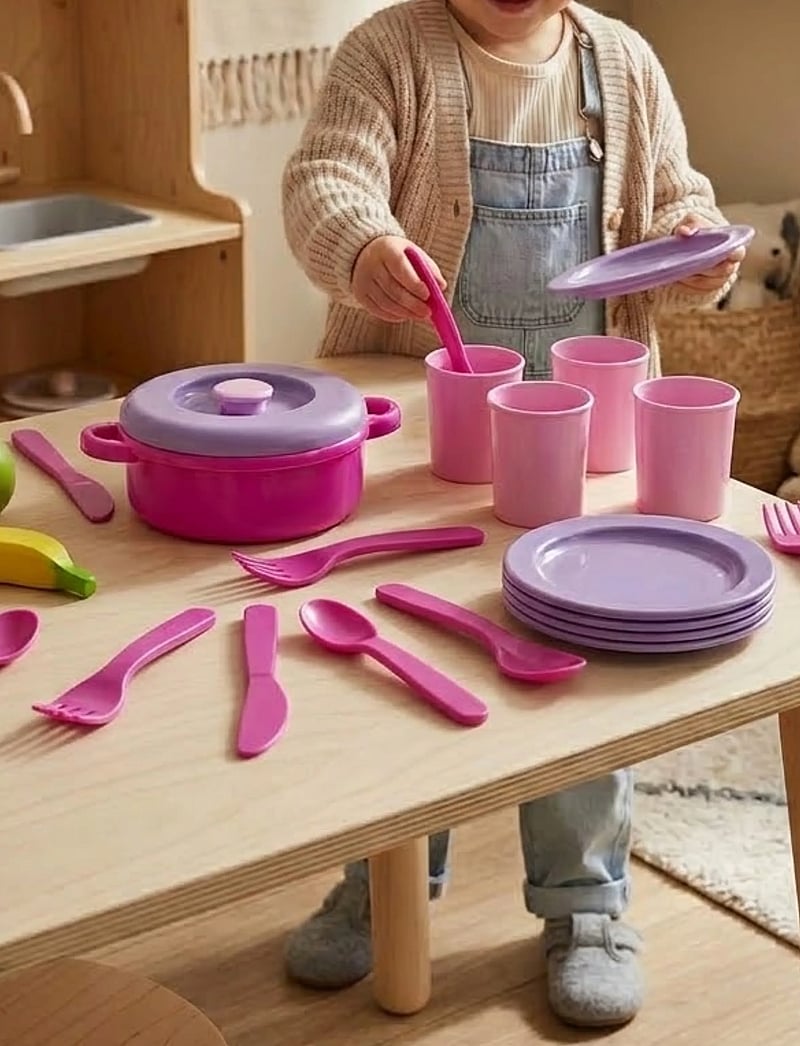 Dantoy - MY LITTLE P. DINNER SET IN NET 22 PCS - tillbehör till leksakskök - pink, white, red, purple - 3
