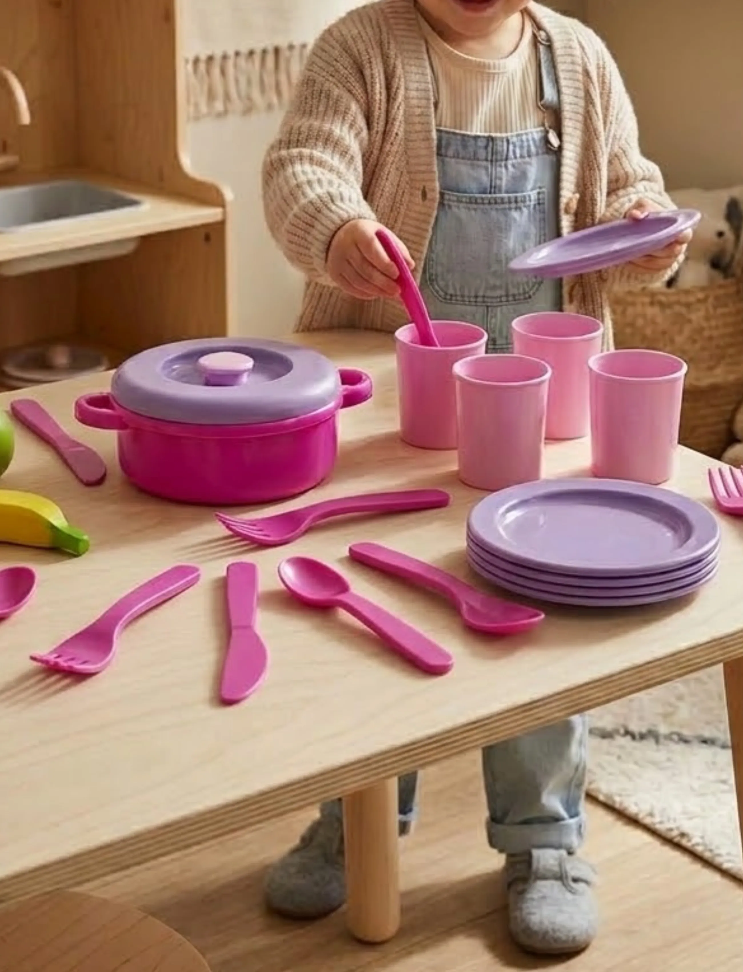 Dantoy - MY LITTLE P. DINNER SET IN NET 22 PCS - tilbehør til legekøkkener - pink, white, red, purple - 3