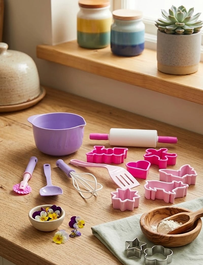 Dantoy - MY LITTLE P. BAKING SET IN NET 12 PCS - tilbehør til lekekjøkken - pink, white, red, purple - 5