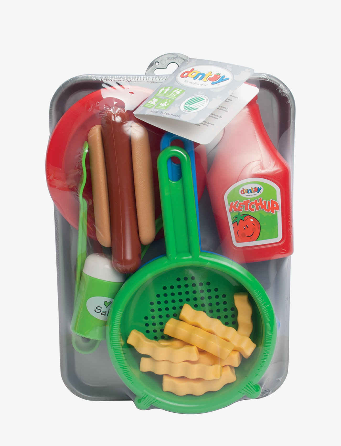 Dantoy - HOTDOG SET ON TRAY 22 PCS - tilbehør til legekøkkener - green, red, yellow, blue - 1